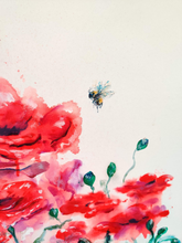 Load image into Gallery viewer, Original Red Poppies (with Bee)